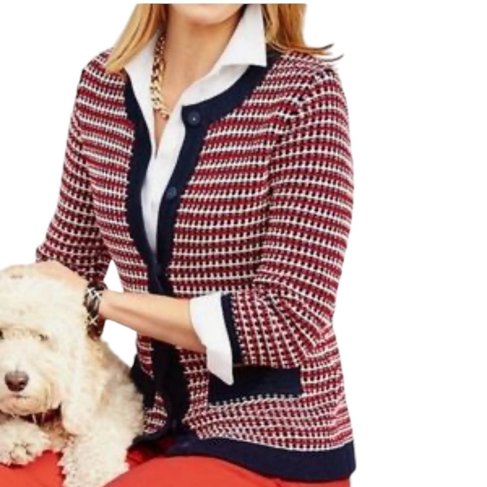 Talbots Chunky Red Navy Sweater